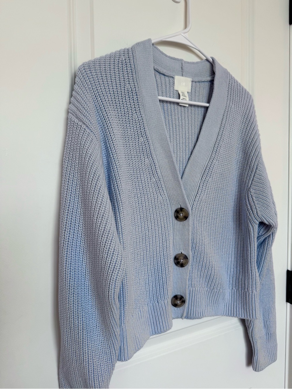 H&M Pale Blue Rib Knit Cardigan V Neck Button Front Sweater XS
